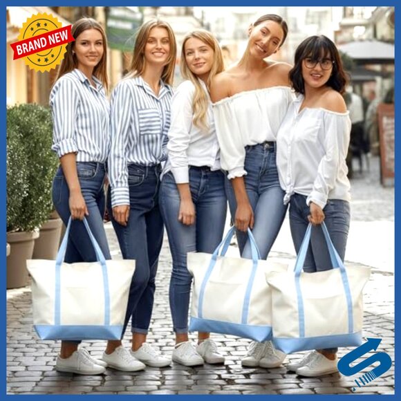 Large Canvas Tote Bags with Zipper Closure Reusable Grocery Shopping Bags Bulk - Picture 3 of 6